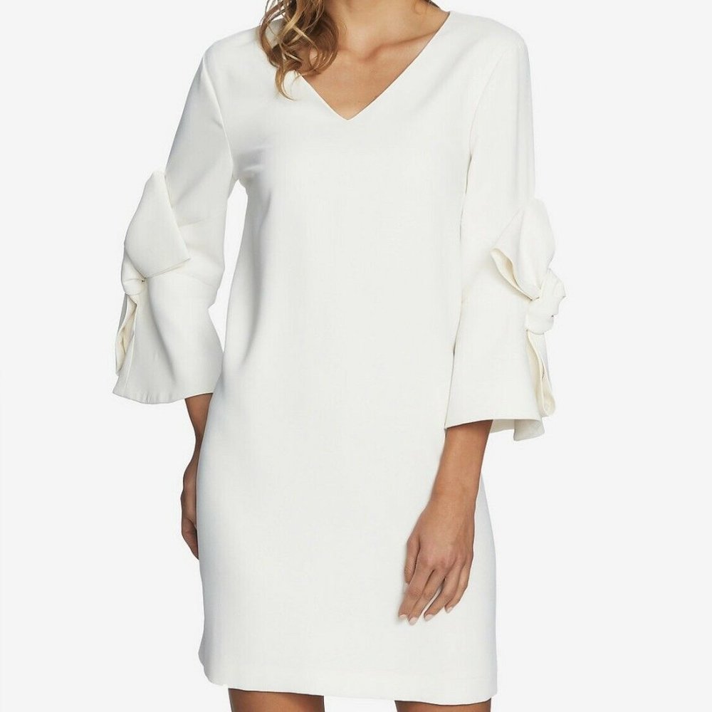 CeCe Bow-embellished Shift Dress Antique White